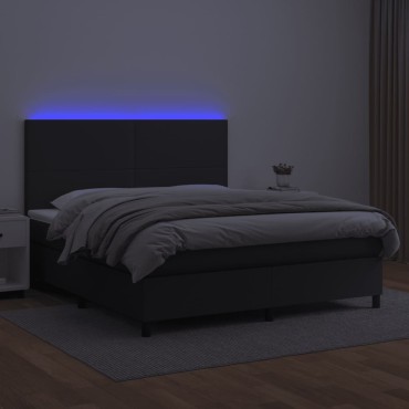 vidaXL Κρεβάτι Boxspring με Στρώμα & LED Μαύρο 180x200 εκ. Συνθ. Δέρμα