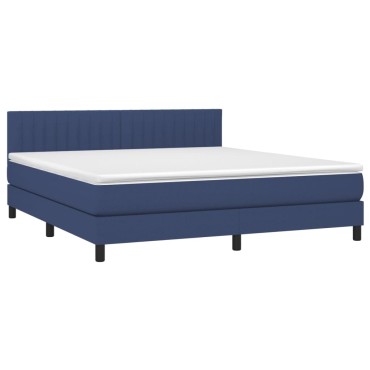 vidaXL Κρεβάτι Boxspring με Στρώμα & LED Μπλε 160x200 εκ. Υφασμάτινο
