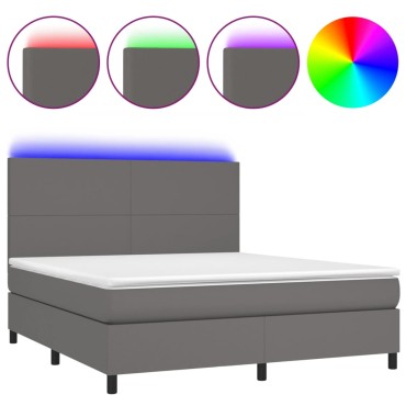 vidaXL Κρεβάτι Boxspring με Στρώμα & LED Γκρι 180x200cm Συνθ. Δέρμα 1 τεμ. - Διπλό