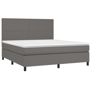 vidaXL Κρεβάτι Boxspring με Στρώμα & LED Γκρι 180x200cm Συνθ. Δέρμα 1 τεμ. - Διπλό