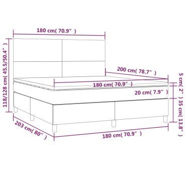 vidaXL Κρεβάτι Boxspring με Στρώμα & LED Γκρι 180x200cm Συνθ. Δέρμα 1 τεμ. - Διπλό