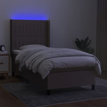 vidaXL Κρεβάτι Boxspring με Στρώμα & LED Taupe 90x190 εκ. Υφασμάτινο
