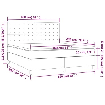 vidaXL Κρεβάτι Boxspring με Στρώμα & LED Μαύρο 160x200 εκ. Συνθ. Δέρμα