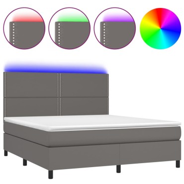 vidaXL Κρεβάτι Boxspring με Στρώμα & LED Γκρι 180x200cm Συνθ. Δέρμα 1 τεμ. - Διπλό