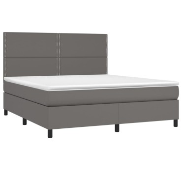 vidaXL Κρεβάτι Boxspring με Στρώμα & LED Γκρι 180x200cm Συνθ. Δέρμα 1 τεμ. - Διπλό
