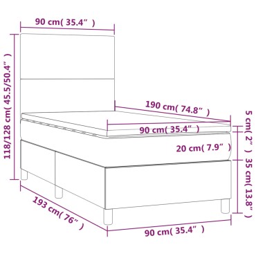 vidaXL Κρεβάτι Boxspring με Στρώμα & LED Λευκό 90x190cm Συνθ. Δέρμα 1 τεμ. - Μονό