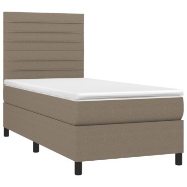 vidaXL Κρεβάτι Boxspring με Στρώμα & LED Taupe 90x190 εκ. Υφασμάτινο
