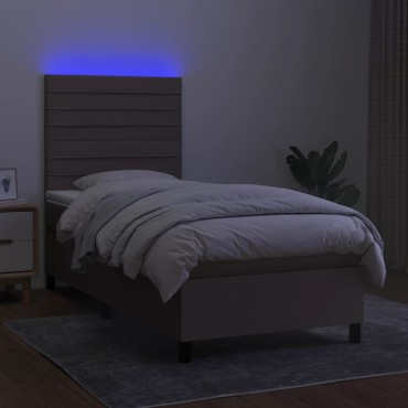 vidaXL Κρεβάτι Boxspring με Στρώμα & LED Taupe 90x190 εκ. Υφασμάτινο
