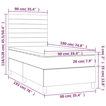 vidaXL Κρεβάτι Boxspring με Στρώμα & LED Taupe 90x190 εκ. Υφασμάτινο