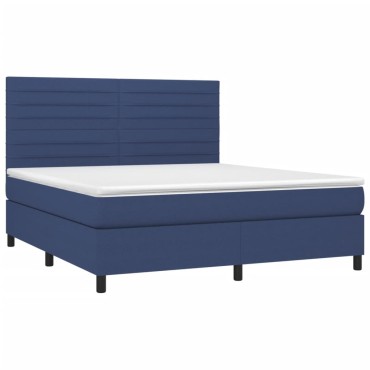 vidaXL Κρεβάτι Boxspring με Στρώμα & LED Μπλε 180x200 εκ. Υφασμάτινο