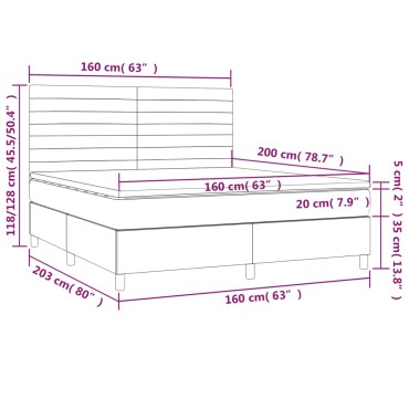 vidaXL Κρεβάτι Boxspring με Στρώμα & LED Taupe 160x200 εκ. Υφασμάτινο