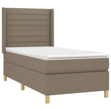 vidaXL Κρεβάτι Boxspring με Στρώμα & LED Taupe 90x190 εκ. Υφασμάτινο
