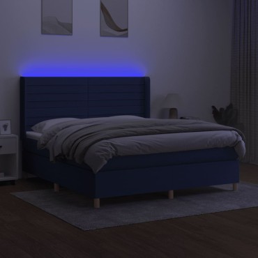 vidaXL Κρεβάτι Boxspring με Στρώμα & LED Μπλε 180x200 εκ. Υφασμάτινο