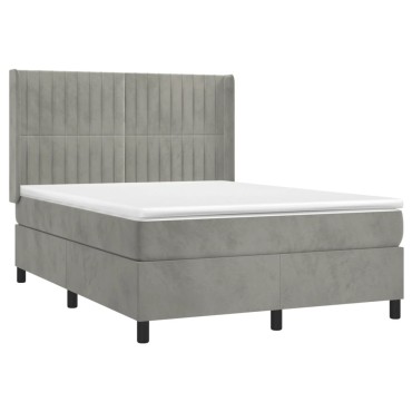 vidaXL Κρεβάτι Boxspring με Στρώμα&LED Αν. Γκρι 140x190 εκ. Βελούδινο