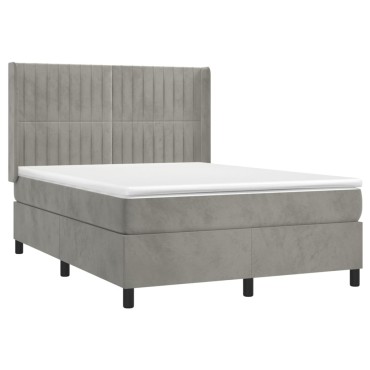 vidaXL Κρεβάτι Boxspring με Στρώμα & LED Αν.Γκρι 140x200 εκ. Βελούδινο