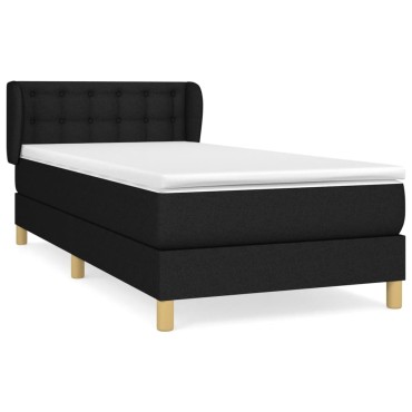 vidaXL Κρεβάτι Boxspring με Στρώμα Μαύρο 90x190 εκ.Υφασμάτινο