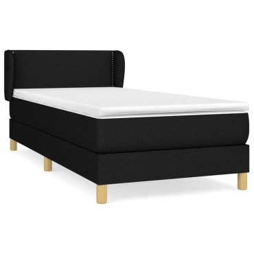 vidaXL Κρεβάτι Boxspring με Στρώμα Μαύρο 90x190 εκ.Υφασμάτινο