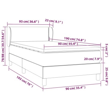 vidaXL Κρεβάτι Boxspring με Στρώμα Μαύρο 90x190 εκ.Υφασμάτινο