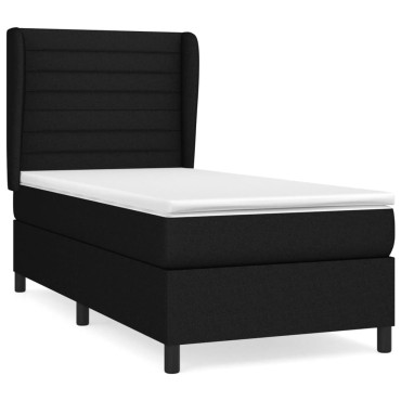 vidaXL Κρεβάτι Boxspring με Στρώμα Μαύρο 90x190cmΥφασμάτινο 1 τεμ. - Μονό