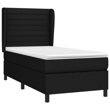 vidaXL Κρεβάτι Boxspring με Στρώμα Μαύρο 90x190 εκ.Υφασμάτινο
