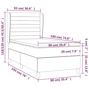 vidaXL Κρεβάτι Boxspring με Στρώμα Μαύρο 90x190 εκ.Υφασμάτινο