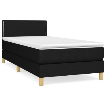 vidaXL Κρεβάτι Boxspring με Στρώμα Μαύρο 90x190 εκ.Υφασμάτινο