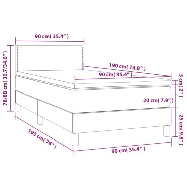 vidaXL Κρεβάτι Boxspring με Στρώμα Μαύρο 90x190 εκ.Υφασμάτινο