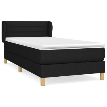 vidaXL Κρεβάτι Boxspring με Στρώμα Μαύρο 90x190 εκ.Υφασμάτινο