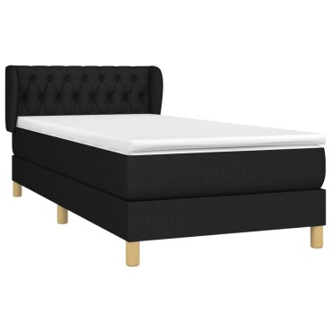 vidaXL Κρεβάτι Boxspring με Στρώμα Μαύρο 90x190 εκ.Υφασμάτινο