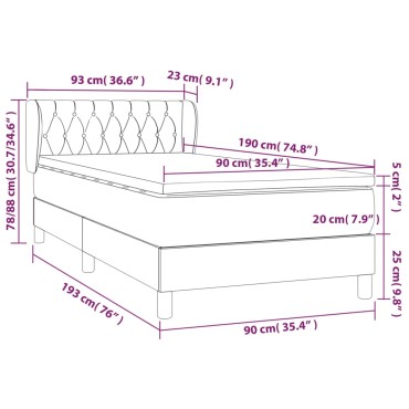 vidaXL Κρεβάτι Boxspring με Στρώμα Μαύρο 90x190 εκ.Υφασμάτινο