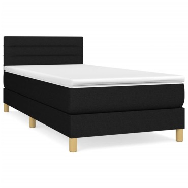 vidaXL Κρεβάτι Boxspring με Στρώμα Μαύρο 90x190 εκ.Υφασμάτινο
