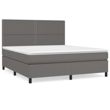vidaXL Κρεβάτι Boxspring με Στρώμα Γκρι 180x200cm Συνθετικό Δέρμα 1 τεμ. - Διπλό