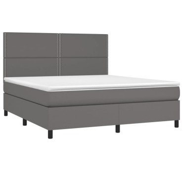 vidaXL Κρεβάτι Boxspring με Στρώμα Γκρι 180x200cm Συνθετικό Δέρμα 1 τεμ. - Διπλό