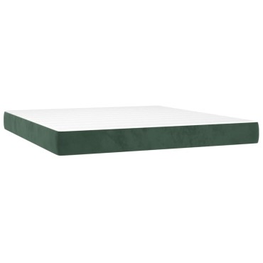 vidaXL Κρεβάτι Boxspring με Στρώμα & LED Σκ. Πράσινο 160x200εκ Βελούδο