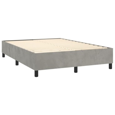 vidaXL Κρεβάτι Boxspring με Στρώμα & LED Αν.Γκρι 140x200 εκ. Βελούδινο