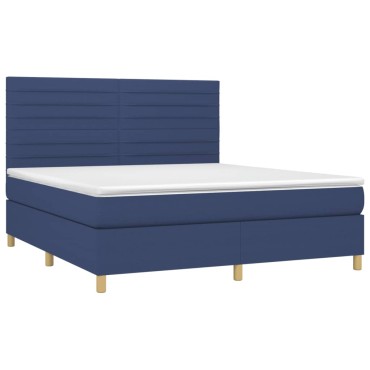 vidaXL Κρεβάτι Boxspring με Στρώμα & LED Μπλε 180x200 εκ. Υφασμάτινο