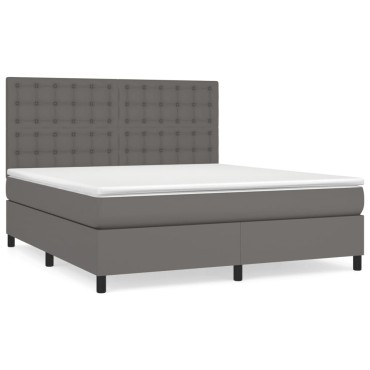 vidaXL Κρεβάτι Boxspring με Στρώμα Γκρι 180x200cm Συνθετικό Δέρμα 1 τεμ. - Διπλό