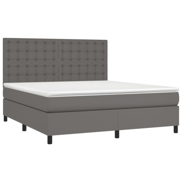 vidaXL Κρεβάτι Boxspring με Στρώμα Γκρι 180x200cm Συνθετικό Δέρμα 1 τεμ. - Διπλό