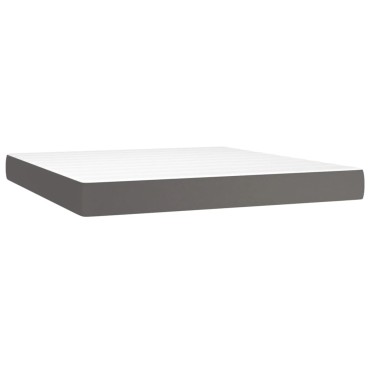 vidaXL Κρεβάτι Boxspring με Στρώμα Γκρι 180x200cm Συνθετικό Δέρμα 1 τεμ. - Διπλό