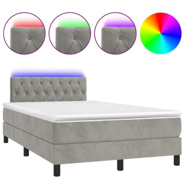 vidaXL Κρεβάτι Boxspring με Στρώμα & LED Αν.Γκρι 120x200 εκ. Βελούδινο