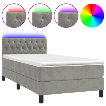 vidaXL Κρεβάτι Boxspring με Στρώμα & LED Αν.Γκρι 100x200 εκ. Βελούδινο