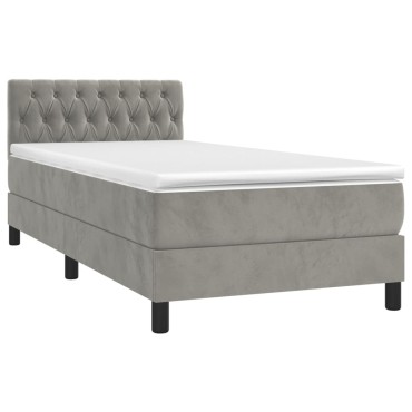 vidaXL Κρεβάτι Boxspring με Στρώμα & LED Αν.Γκρι 100x200 εκ. Βελούδινο