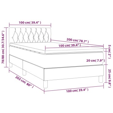 vidaXL Κρεβάτι Boxspring με Στρώμα Ανοιχτό Γκρι 100x200 εκ. Βελούδινο