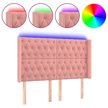 vidaXL Κεφαλάρι Κρεβατιού LED Ροζ 147x16x118/128cm Βελούδινο 1 τεμ.