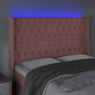 vidaXL Κεφαλάρι Κρεβατιού LED Ροζ 147x16x118/128cm Βελούδινο 1 τεμ.