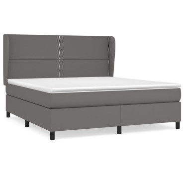 vidaXL Κρεβάτι Boxspring με Στρώμα Γκρι 180x200 εκ. Συνθετικό Δέρμα