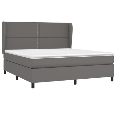 vidaXL Κρεβάτι Boxspring με Στρώμα Γκρι 180x200 εκ. Συνθετικό Δέρμα