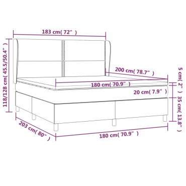 vidaXL Κρεβάτι Boxspring με Στρώμα Γκρι 180x200 εκ. Συνθετικό Δέρμα