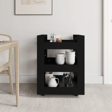 vidaXL Τρόλεϊ Κουζίνας Μαύρο 60x45x80cm από Επεξεργασμένο Ξύλο 1 τεμ.
