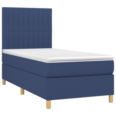 vidaXL Κρεβάτι Boxspring με Στρώμα & LED Μπλε 100x200 εκ. Υφασμάτινο